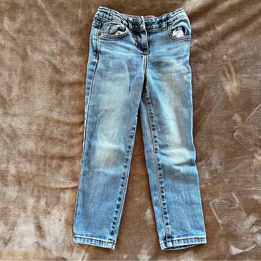 Mini Boden Girls Blue Long Denim Jeans with Pink Accents Size 6